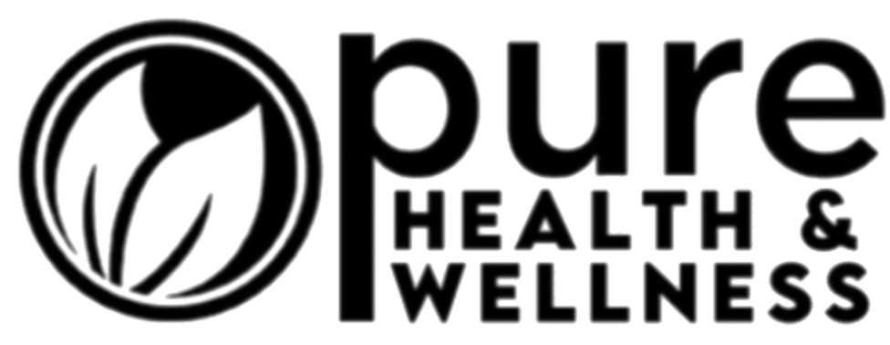 Pure Health & Wellness logo in black and white with circular leaf icon.