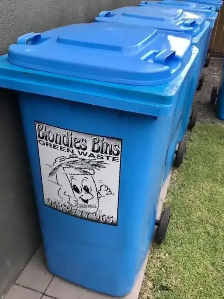 A Blue Bin With Blondies Bins On the Front — Blondies Bins in Mirani, QLD