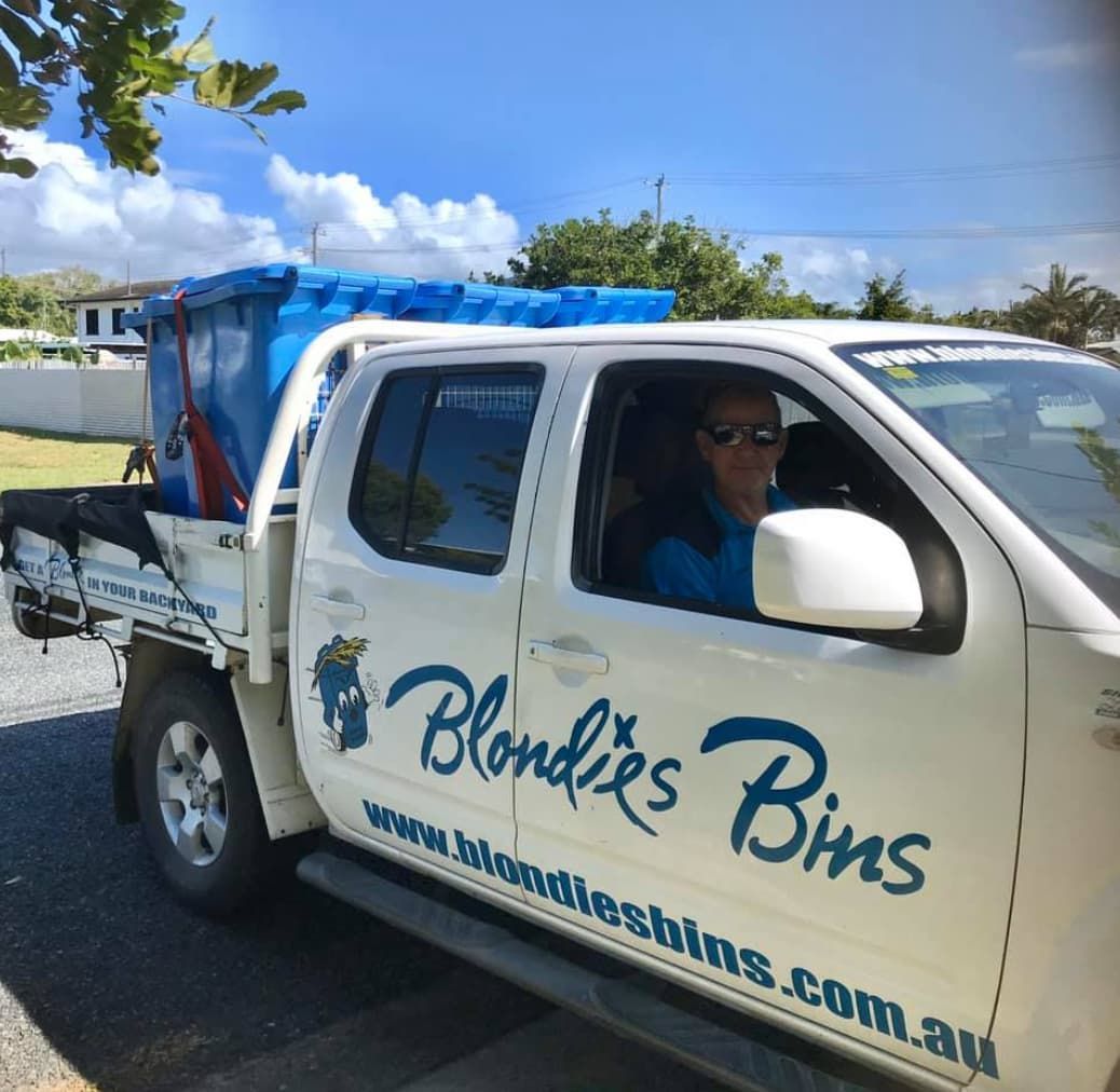 A White Ute With Blondies Bin Written On It— Blondies Bins in Mirani, QLD