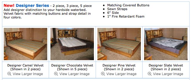 A display of four beds with matching buttons and wrap details
