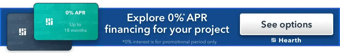 A blue banner that says explore 0 % apr financing for your project