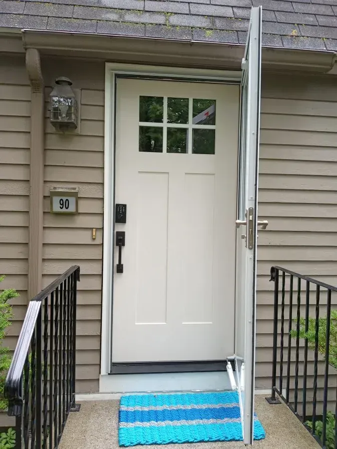 The front door of a house with the number 51 on it