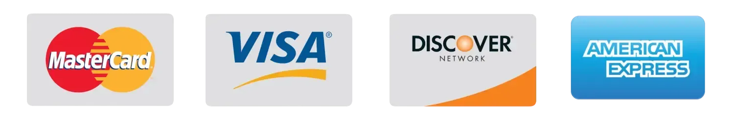 The logos for mastercard visa discover and american express are shown