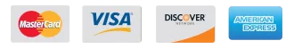 The logos for mastercard visa discover and american express are shown