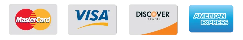 The logos for mastercard visa discover and american express are shown