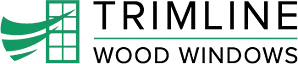 The logo for trimline wood windows is green and black.