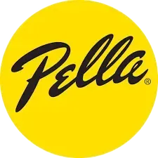 A yellow circle with the word pella on it.
