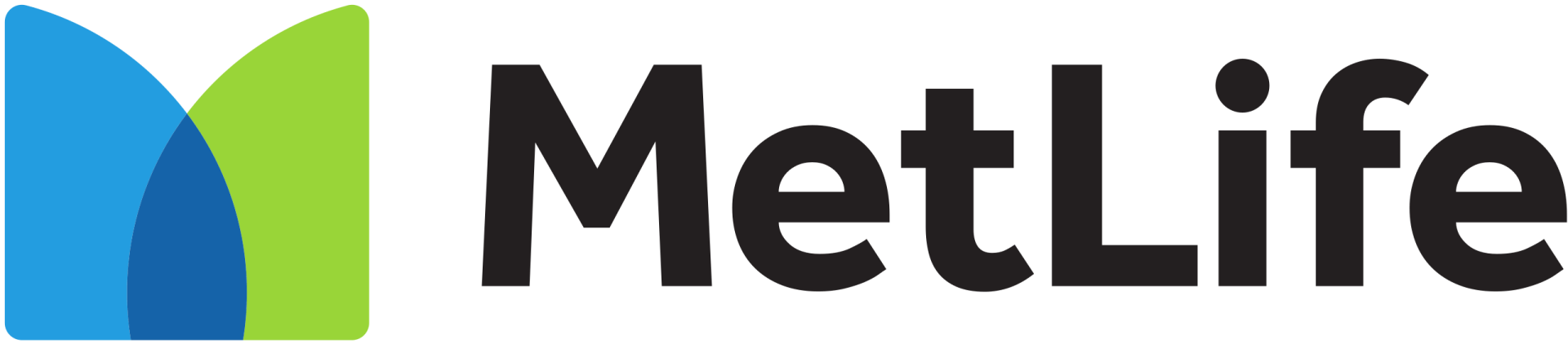 Logotipo de MetLife: diseño azul y verde junto al nombre de la empresa en negro.