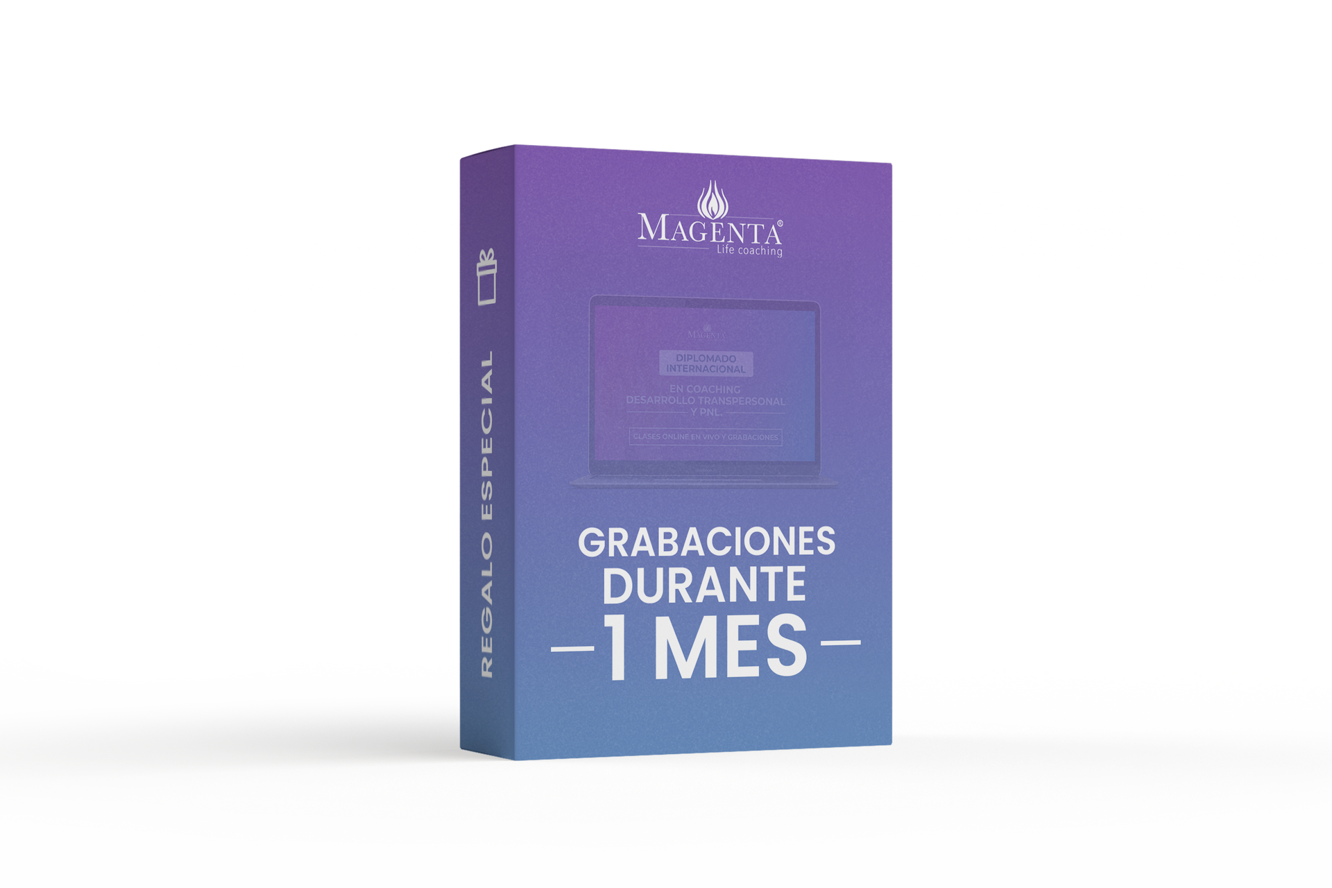Caja morada y azul con el texto