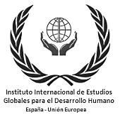 Logo: Hands holding a globe, laurel wreath, Spanish text 