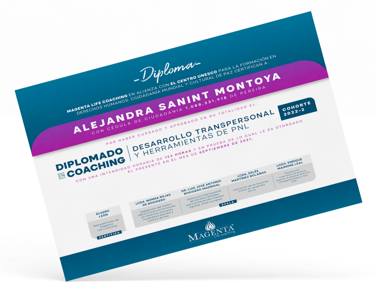 Diploma for Alejandra Sanint Montoya, 