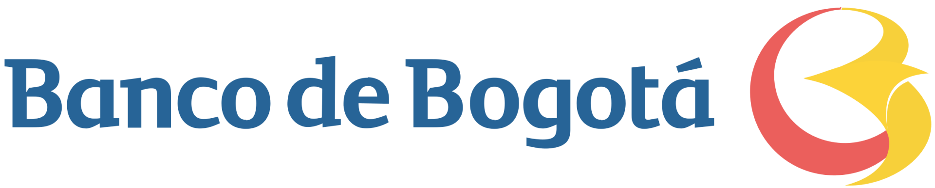 Logotipo del Banco de Bogotá: texto azul con el nombre y un símbolo 