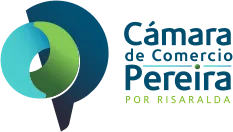 Logotipo de la Cámara de Comercio de Pereira, una organización empresarial, con un icono en espiral azul, verde y turquesa. El texto dice 