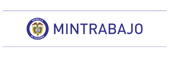 Logotipo del MINTRA bajo (Ministerio del Trabajo), con el escudo de Colombia.