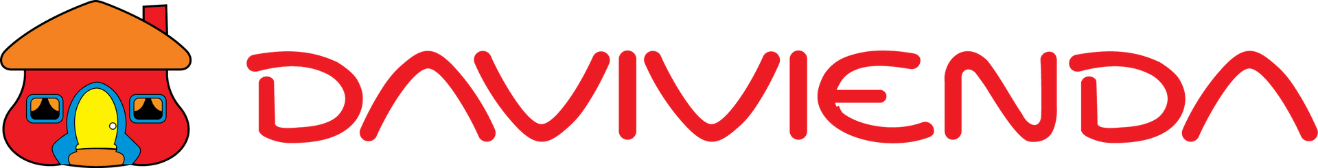 Logotipo de Davivienda con una casa roja con techo naranja y la palabra DAVIVIENDA en rojo.
