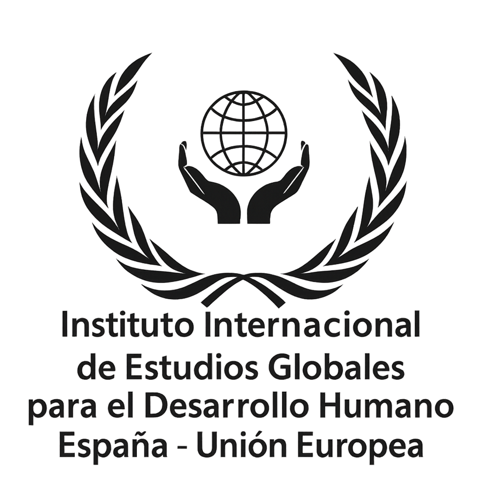 Logotipo: Manos sosteniendo un globo terráqueo, rodeado de una corona de laurel, con texto en español.