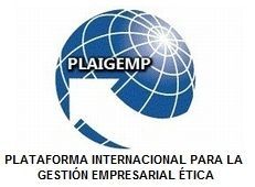 Logotipo de PLAIGEMP, plataforma internacional para la gestión empresarial ética. Presenta un globo terráqueo azul y una flecha.