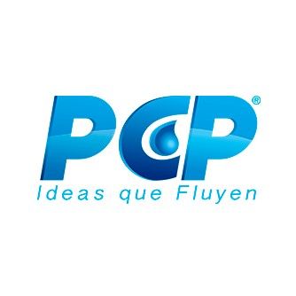 Logotipo azul del PCP con una gota de agua y el texto