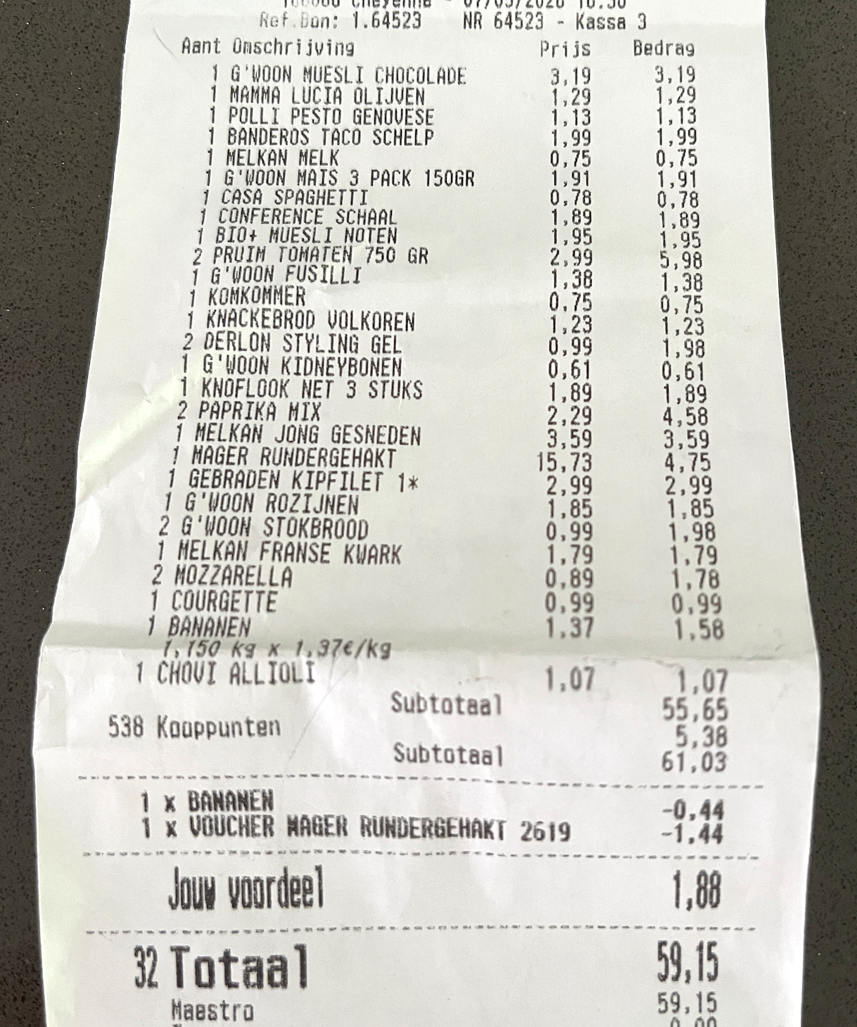 Onze boodschappen bij Vomar: € 59,15