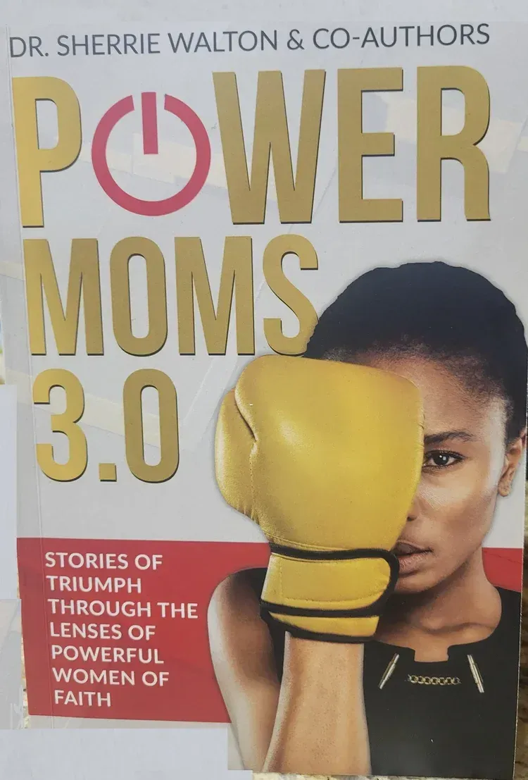 Book cover for “Power Moms 3.0” with a woman holding a yellow boxing glove in front of her face.