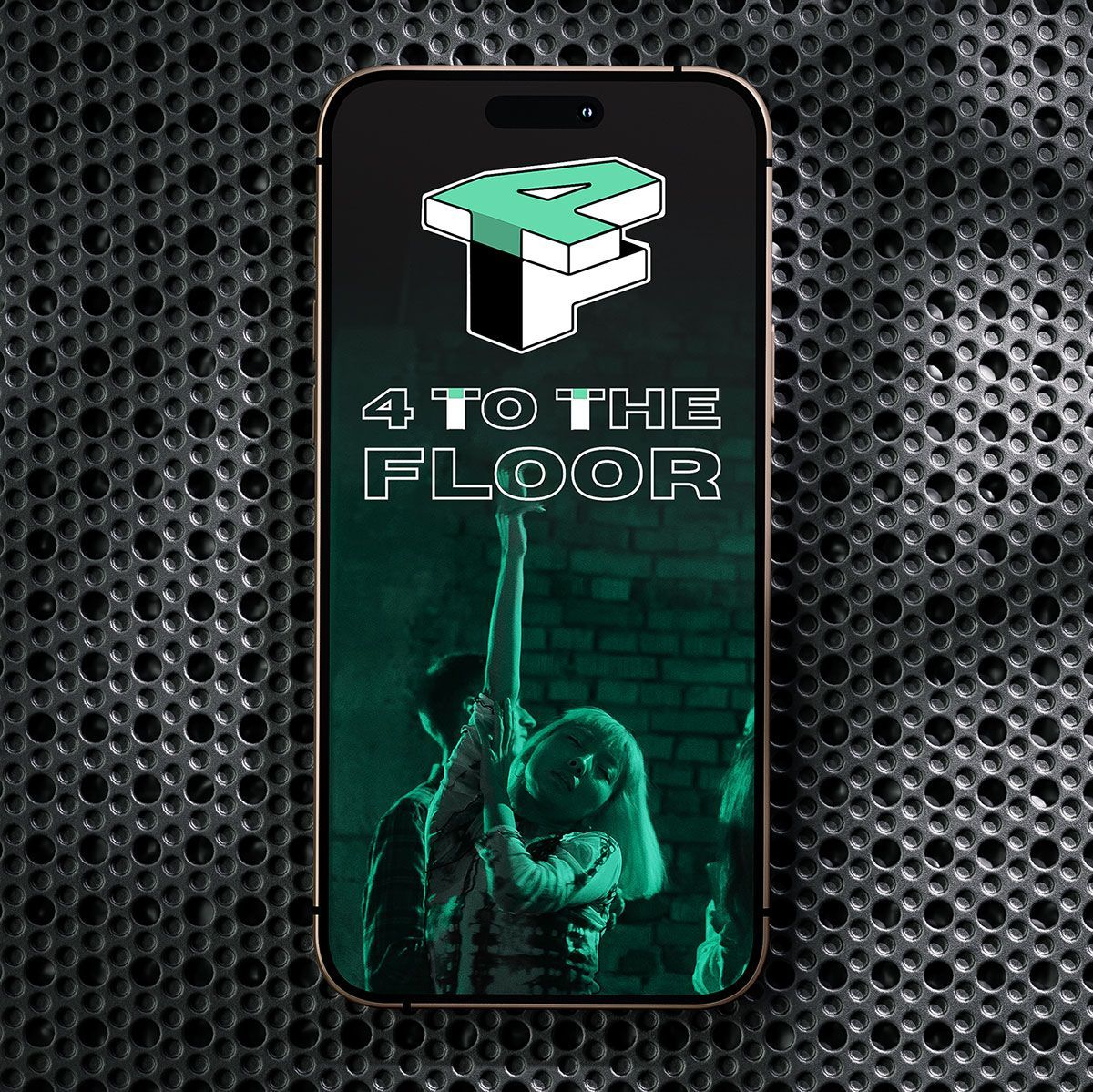 Phone screen showing a green neon 