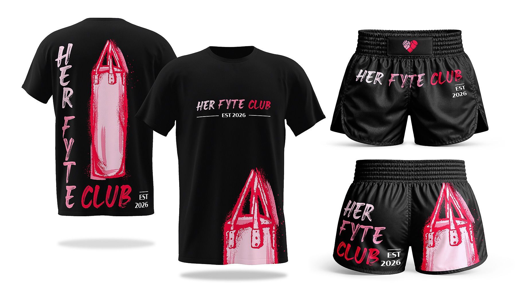 Black and pink graphic T-shirt and shorts set with neon punk-style text and crystal-like designs