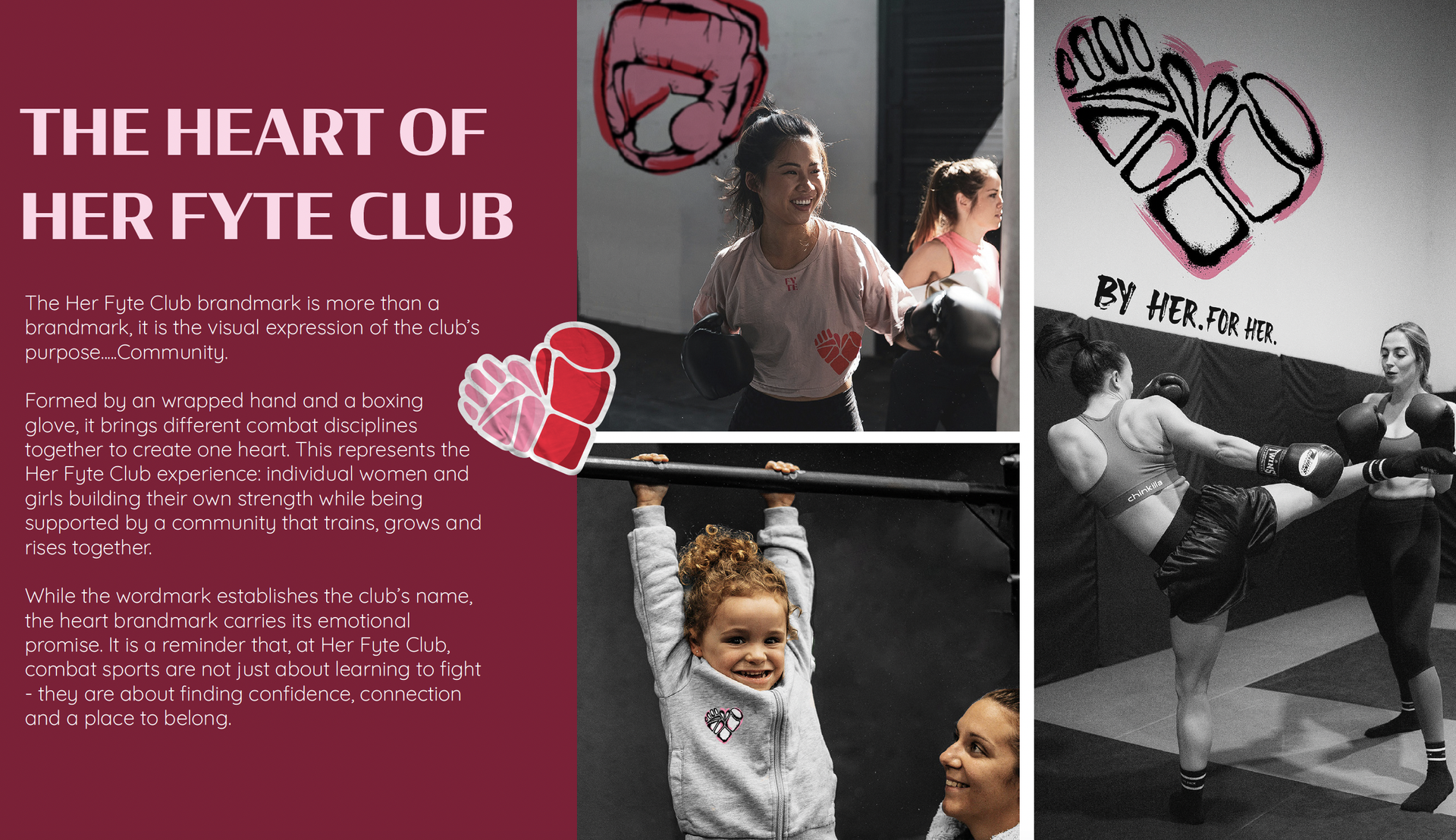 Her Fyte Club Heart brandmark visual identity design