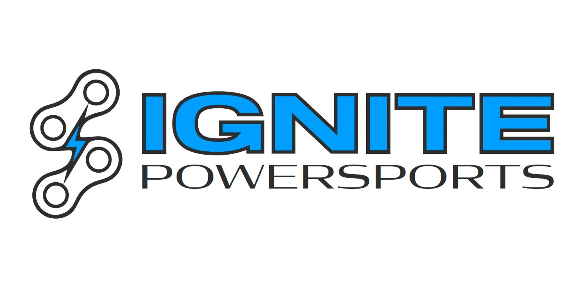 Ignite Powersports logo in blue and black with a stylized chain-link icon