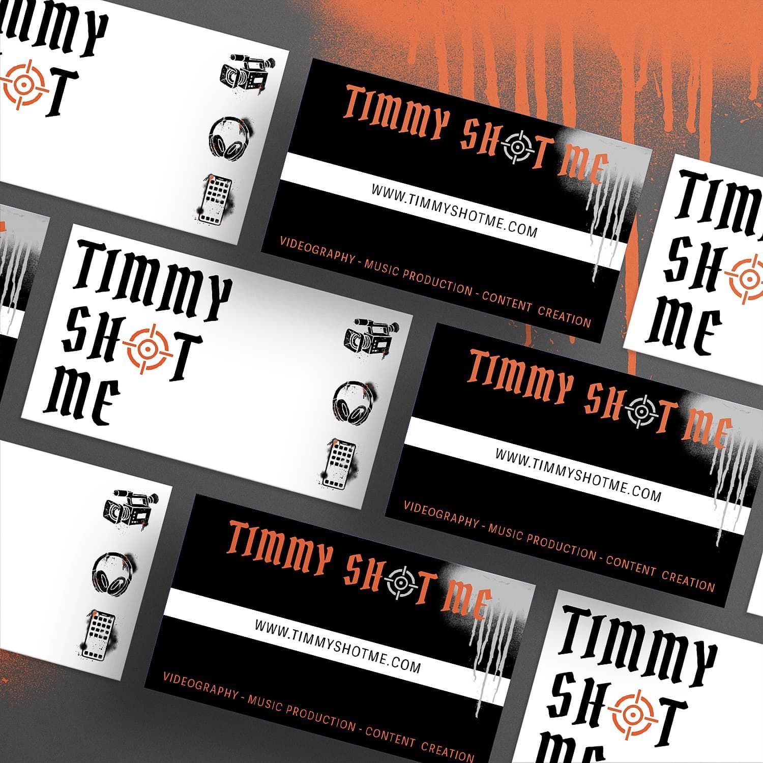 Tangled collage of black, white, and orange “Timmy Sh…” concert-style cards on a gray background