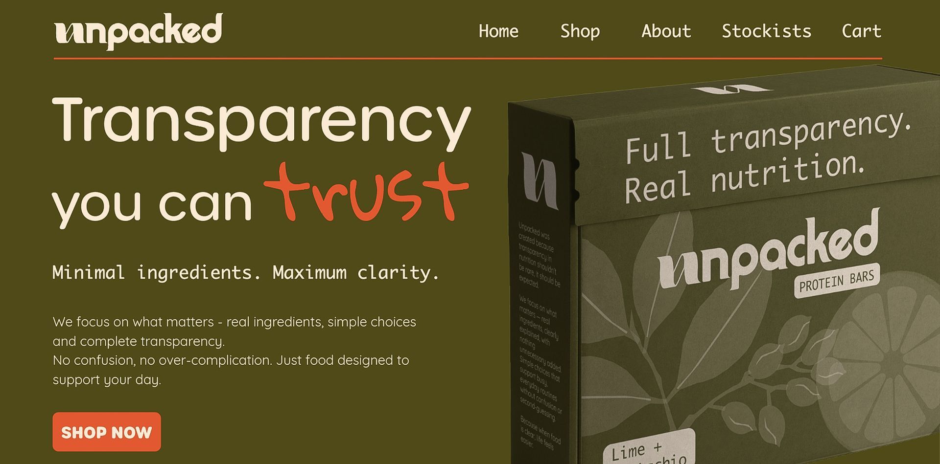 A banner for Unpacked, a nutrition brand, featuring the text 