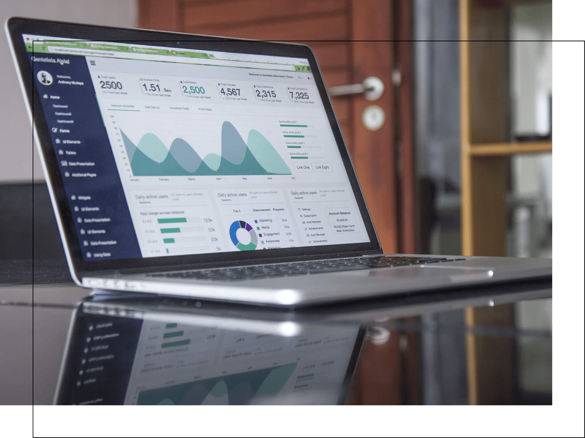 A laptop computer is sitting on a table with a graph on the screen.