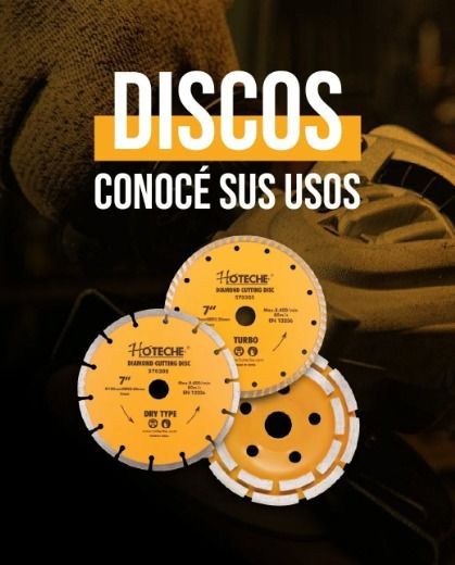 Discos de corte de color amarillo con el texto 