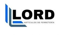 Logotipo para ferretería “LORD”, con diseño geométrico azul y gris y texto en color negro.
