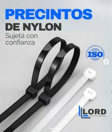 Bridas de nailon blancas y negras. Texto: 