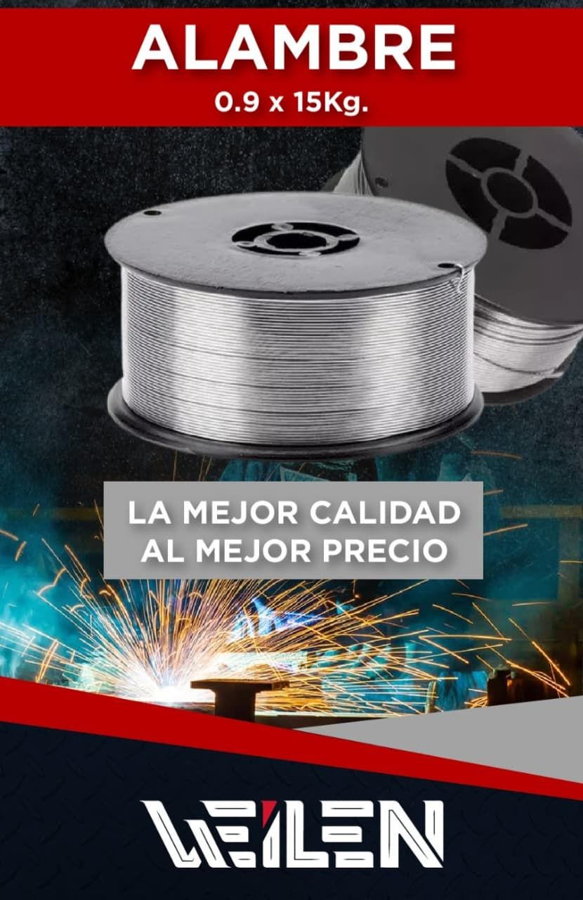 Spool of welding wire with text 