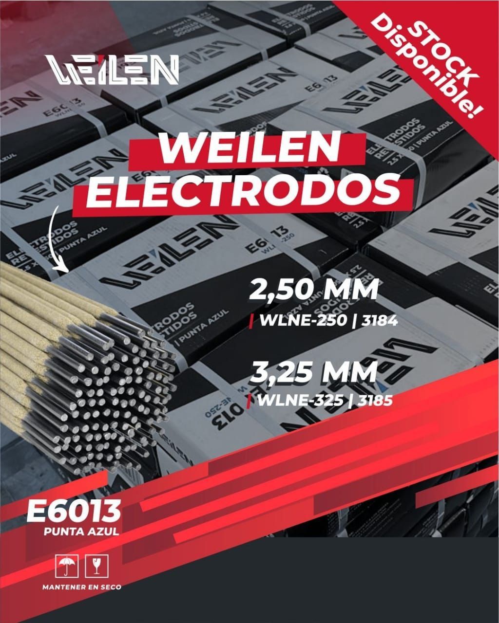 Anuncio de electrodos de soldadura Weilen E6013.