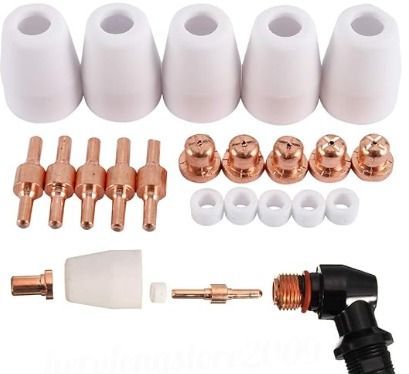 Consumibles para cortadora de plasma: boquillas, puntas, anillos de remolino y tapas de retención.
