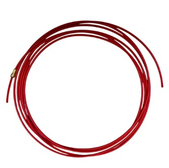 Cable rojo enrollado en patrón circular.