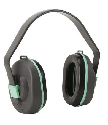 Orejeras de cabeza de color negro y verde claro diseñadas para protección auditiva.