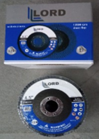 Pila de discos de láminas azules con centro de metal, utilizados para esmerilar.