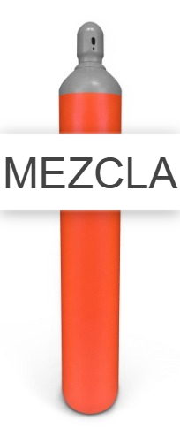 Cilindro de gas de color naranja con tapa gris y etiqueta blanca que dice 