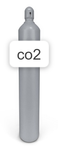 Un cilindro de gas CO2 gris con una etiqueta blanca.