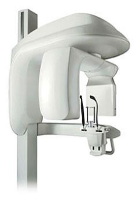 A close up of a dental x-ray machine on a white background.