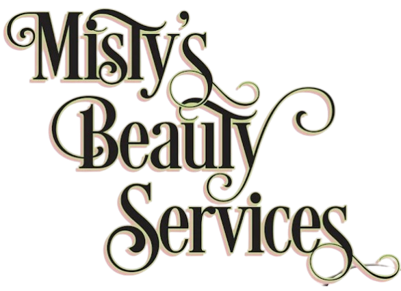 Misty's Beauty Services logo with black text and swirling embellishments.
