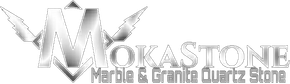 Stylized gray logo reading “Mokastone Marble & Granite Quartz Stone” with a geometric emblem