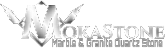 Stylized gray logo reading “Mokastone Marble & Granite Quartz Stone” with a geometric emblem