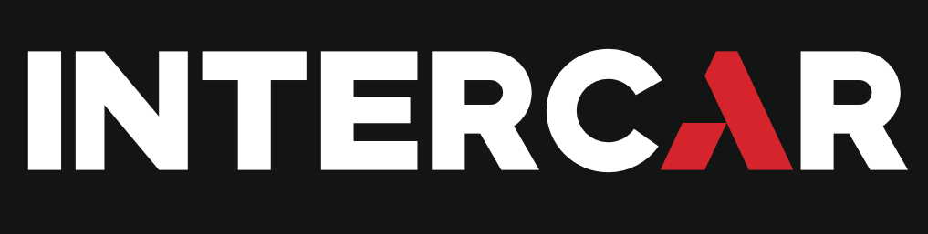Logotipo da INTERCAR em branco e vermelho sobre fundo preto.