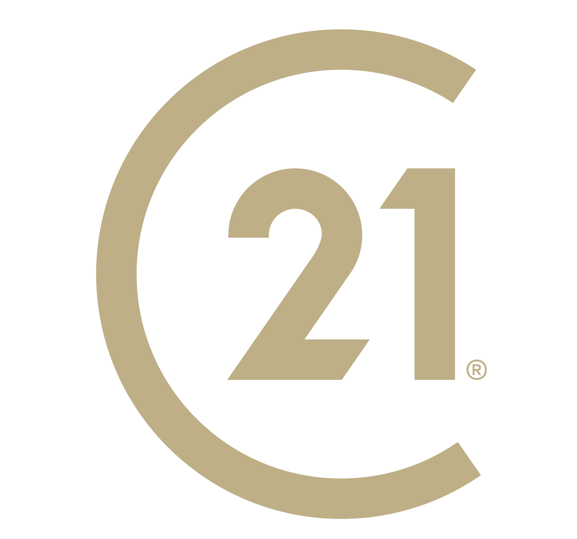 Gold &ldquo;21&rdquo; inside a large gold &ldquo;C&rdquo; logo on a white background
