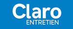 Logo Claro Entretien sur fond bleu. Texte blanc.