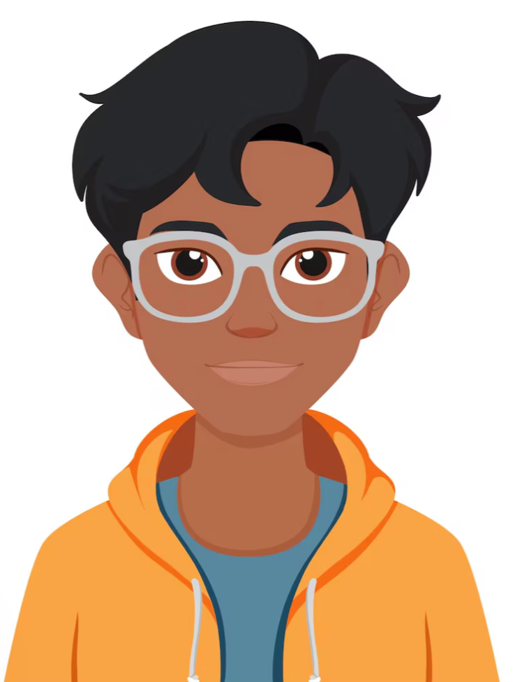 Personne aux cheveux foncés et portant des lunettes et un sweat à capuche orange.
